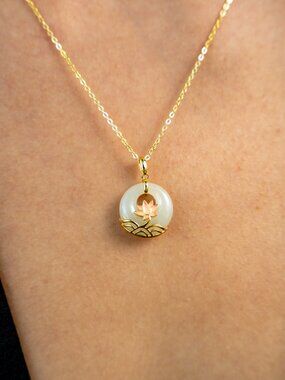 Natural Jade Necklace Lotus Pendant for Women - Minimalist Dainty Gift for Her